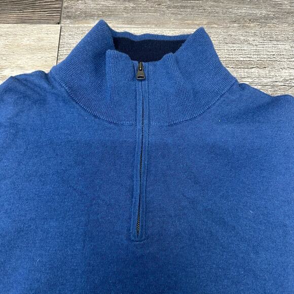Banana Republic Blue Black Mens L Cotton Cashmere Blend 1/4 Zip Pullover Sweater - Picture 2 of 11